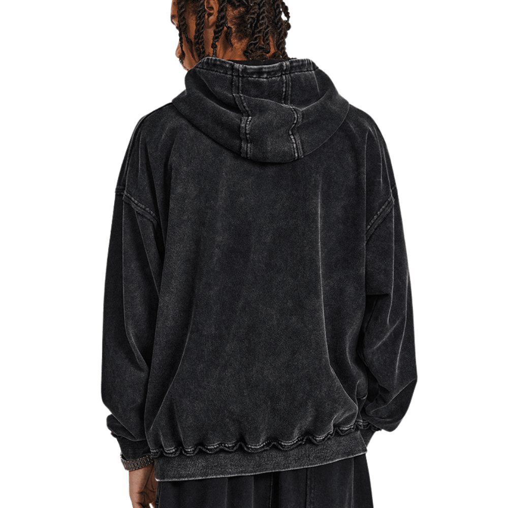 Men's Oversized Acid Wash Hoodie Vintage French Terry Cotton Fleece Sweatshirt Tracksuit Streetwear 