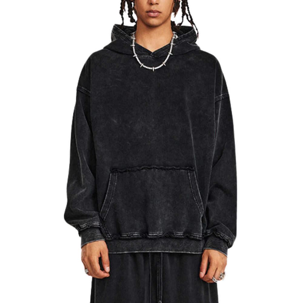 Men's Oversized Acid Wash Hoodie Vintage French Terry Cotton Fleece Sweatshirt Tracksuit Streetwear 