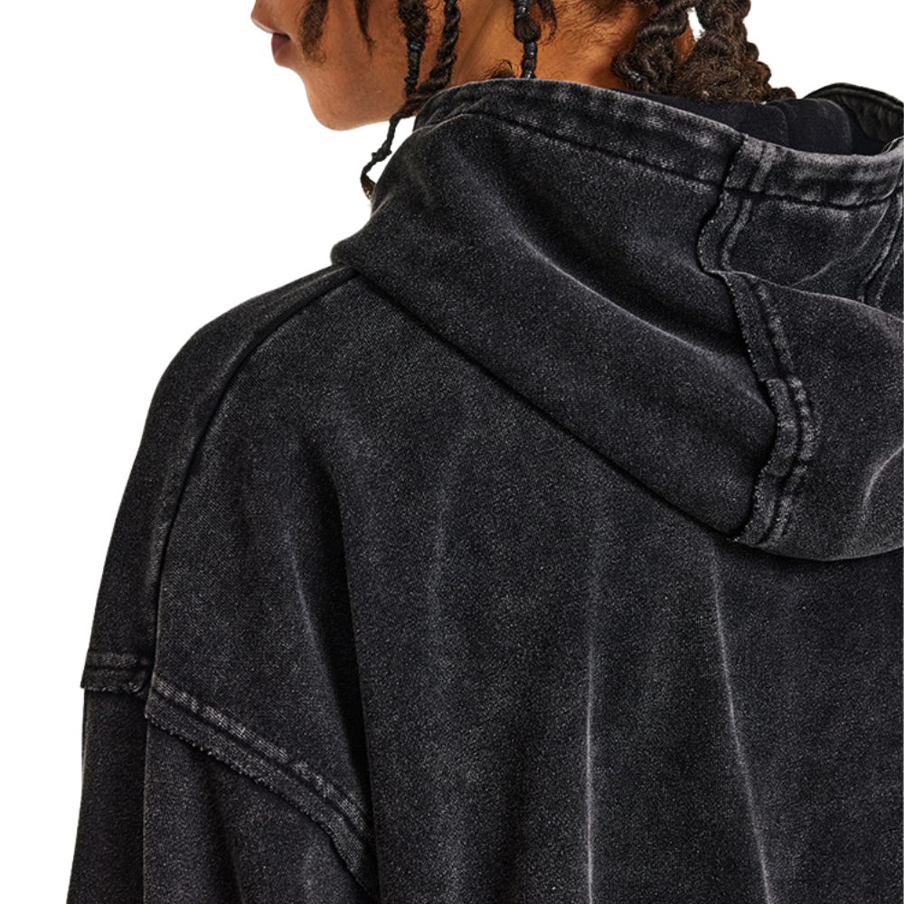 Men's Oversized Acid Wash Hoodie Vintage French Terry Cotton Fleece Sweatshirt Tracksuit Streetwear 