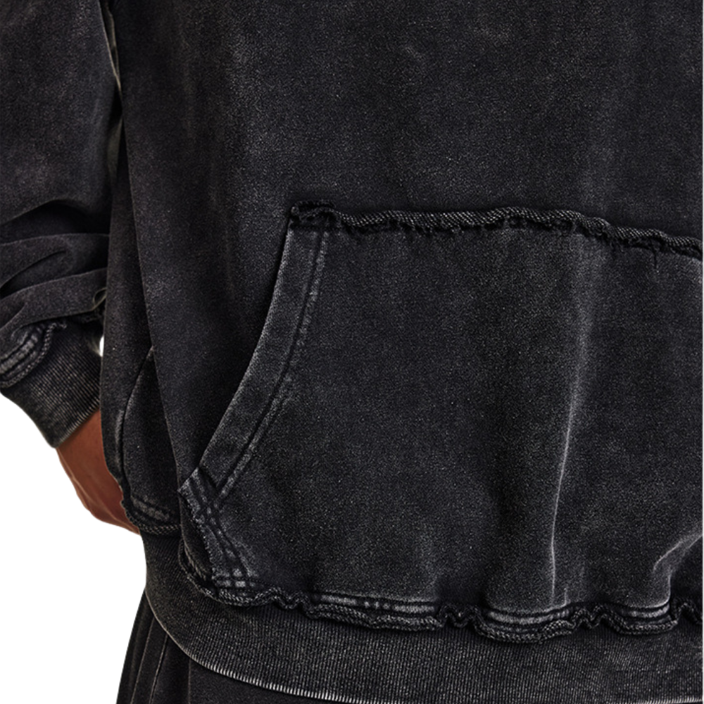Men's Oversized Acid Wash Hoodie Vintage French Terry Cotton Fleece Sweatshirt Tracksuit Streetwear 