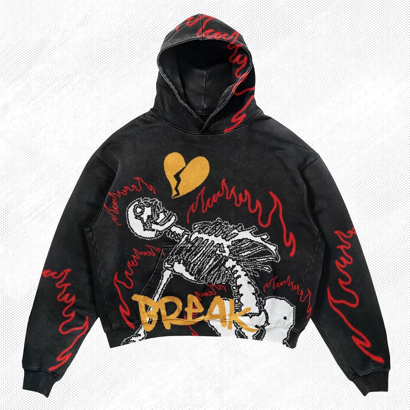 Mens Streetwear Graffiti Washed Hoodie