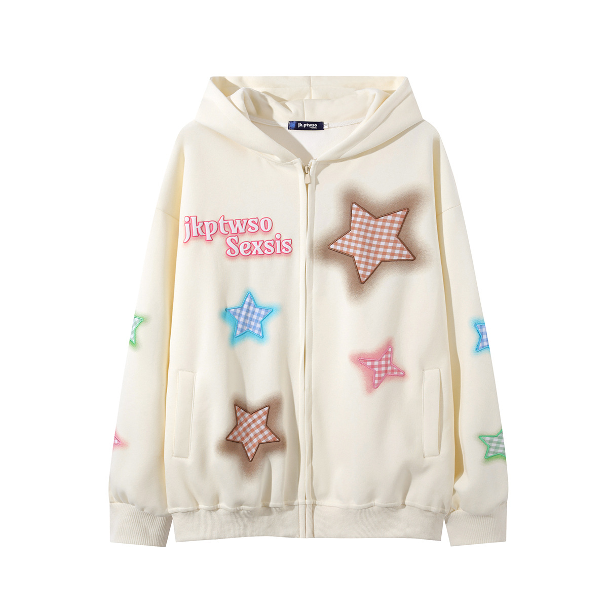 Patch Embroidered Zip-up Hoodie