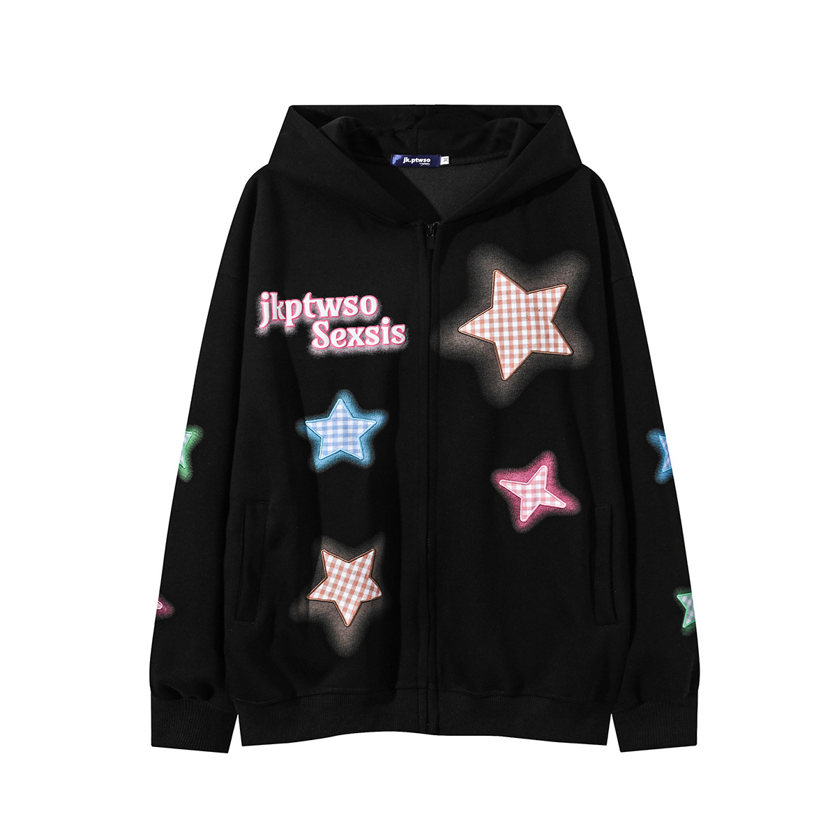 Patch Embroidered Zip-up Hoodie