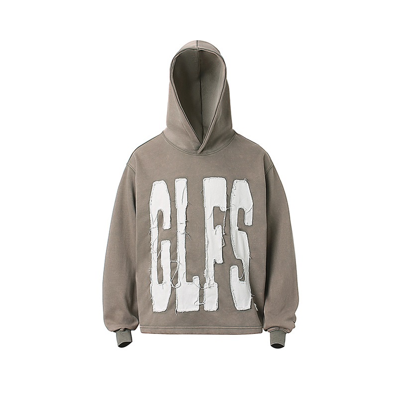 Raw-edge Applique Men Hoodie