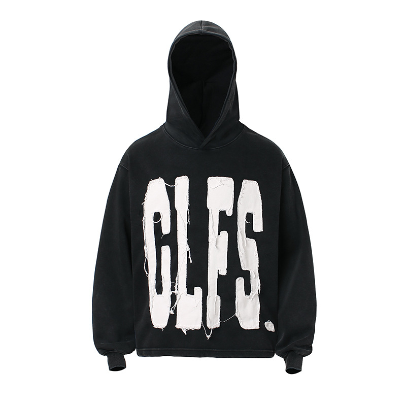 Raw-edge Applique Men Hoodie