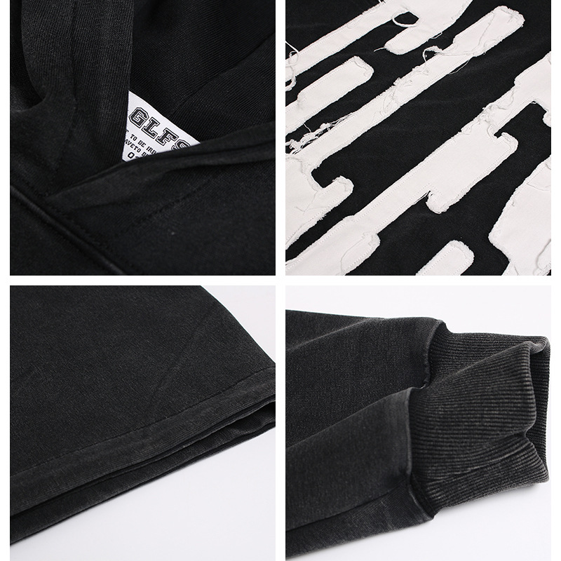 Raw-edge Applique Men Hoodie