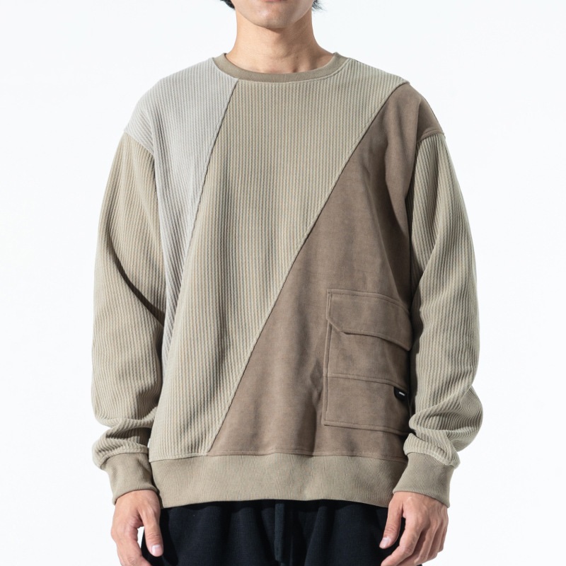 Chenille Contrast Color Cargo Pocket Sweatshirt