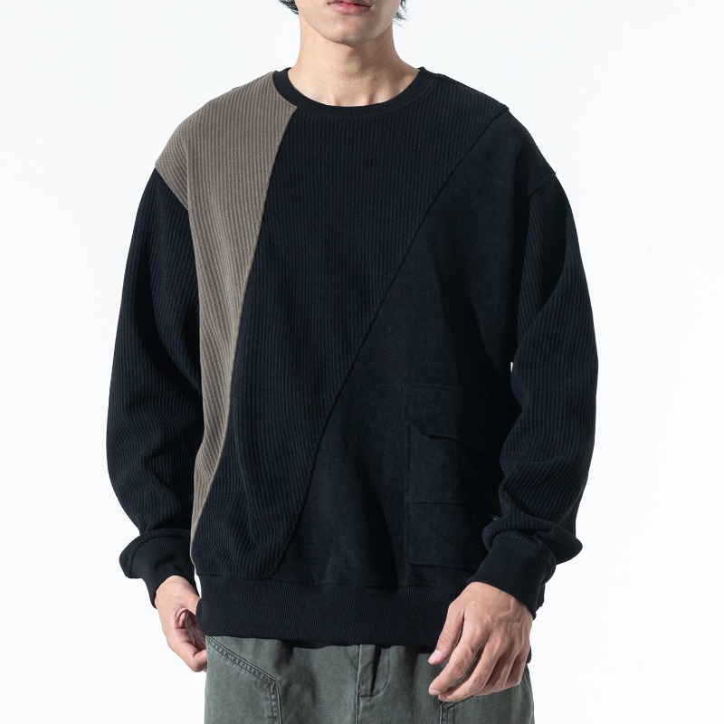 Chenille Contrast Color Cargo Pocket Sweatshirt