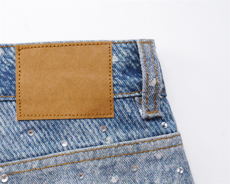 Custom Logo Distressed Wide-Leg Jeans Rhinestone Denim Pants